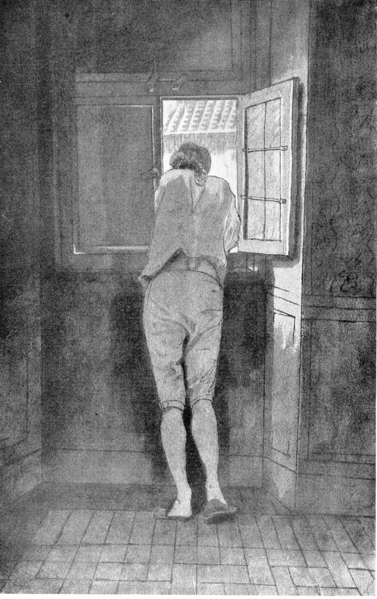 Goethe at the window of his room on the Corso, drawn by Tischbein, 1787