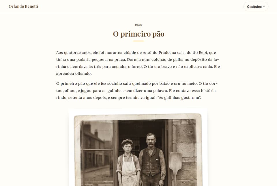 Vô Orlando’s page in the Classic template, at the chapter “O primeiro pão”