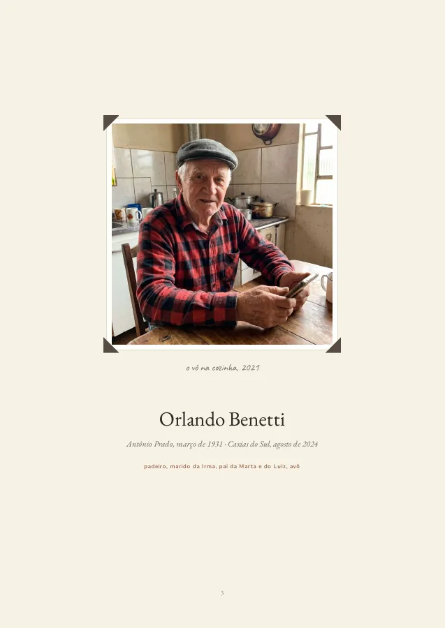 The title page of Vô Orlando’s book: his photo in the kitchen, the name, the places and dates, and the line about who he was.